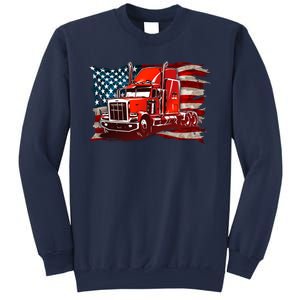 Cool Trucker Semi Truck Torn Distressed American Flag Sweatshirt