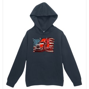 Cool Trucker Semi Truck Torn Distressed American Flag Urban Pullover Hoodie