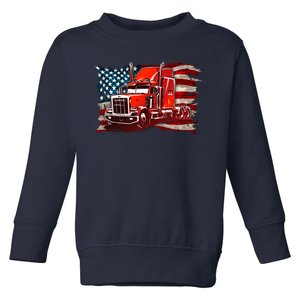 Cool Trucker Semi Truck Torn Distressed American Flag Toddler Sweatshirt