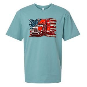 Cool Trucker Semi Truck Torn Distressed American Flag Sueded Cloud Jersey T-Shirt