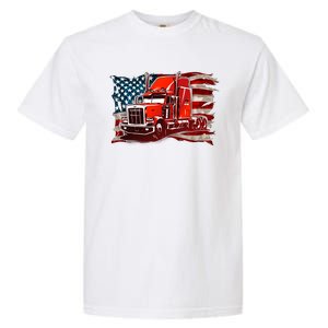 Cool Trucker Semi Truck Torn Distressed American Flag Garment-Dyed Heavyweight T-Shirt