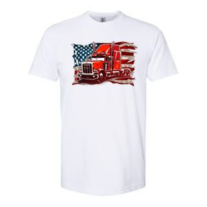 Cool Trucker Semi Truck Torn Distressed American Flag Softstyle CVC T-Shirt