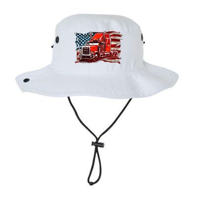 Cool Trucker Semi Truck Torn Distressed American Flag Legacy Cool Fit Booney Bucket Hat