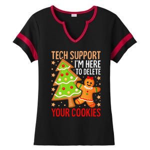 Christmas Tech Support Here To Delete Cookies Xmas Ladies Halftime Notch Neck Tee