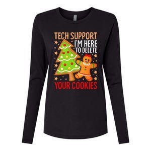 Christmas Tech Support Here To Delete Cookies Xmas Womens Cotton Relaxed Long Sleeve T-Shirt