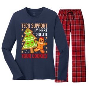 Christmas Tech Support Here To Delete Cookies Xmas Women's Long Sleeve Flannel Pajama Set 