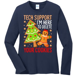 Christmas Tech Support Here To Delete Cookies Xmas Ladies Long Sleeve Shirt