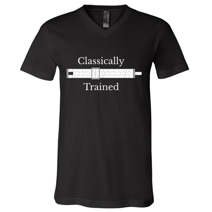 Classically Trained Slide Rule Mechanical Analog Calculator V-Neck T-Shirt