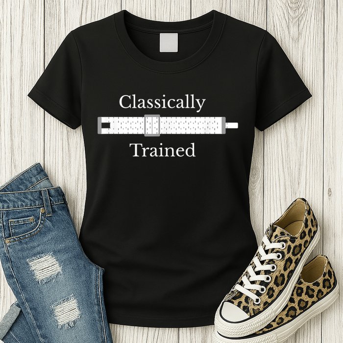 Classically Trained Slide Rule Mechanical Analog Calculator Womens T-Shirt