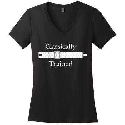 Classically Trained Slide Rule Mechanical Analog Calculator Women's V-Neck T-Shirt