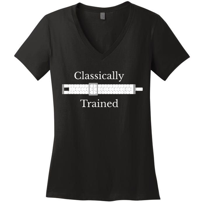Classically Trained Slide Rule Mechanical Analog Calculator Women's V-Neck T-Shirt