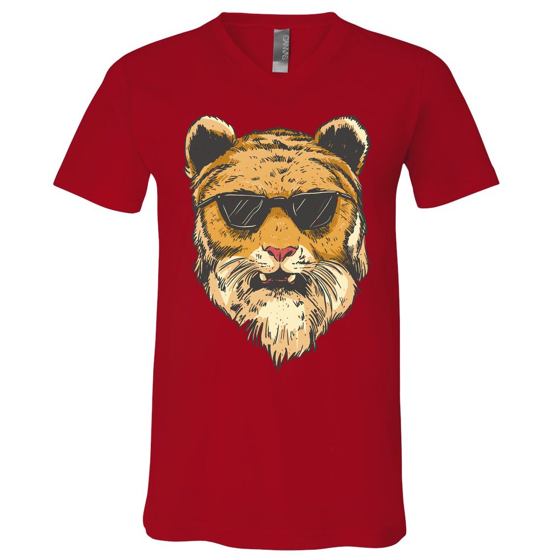 Cool Tiger Sunglasses Retro V-Neck T-Shirt