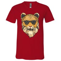 Cool Tiger Sunglasses Retro V-Neck T-Shirt