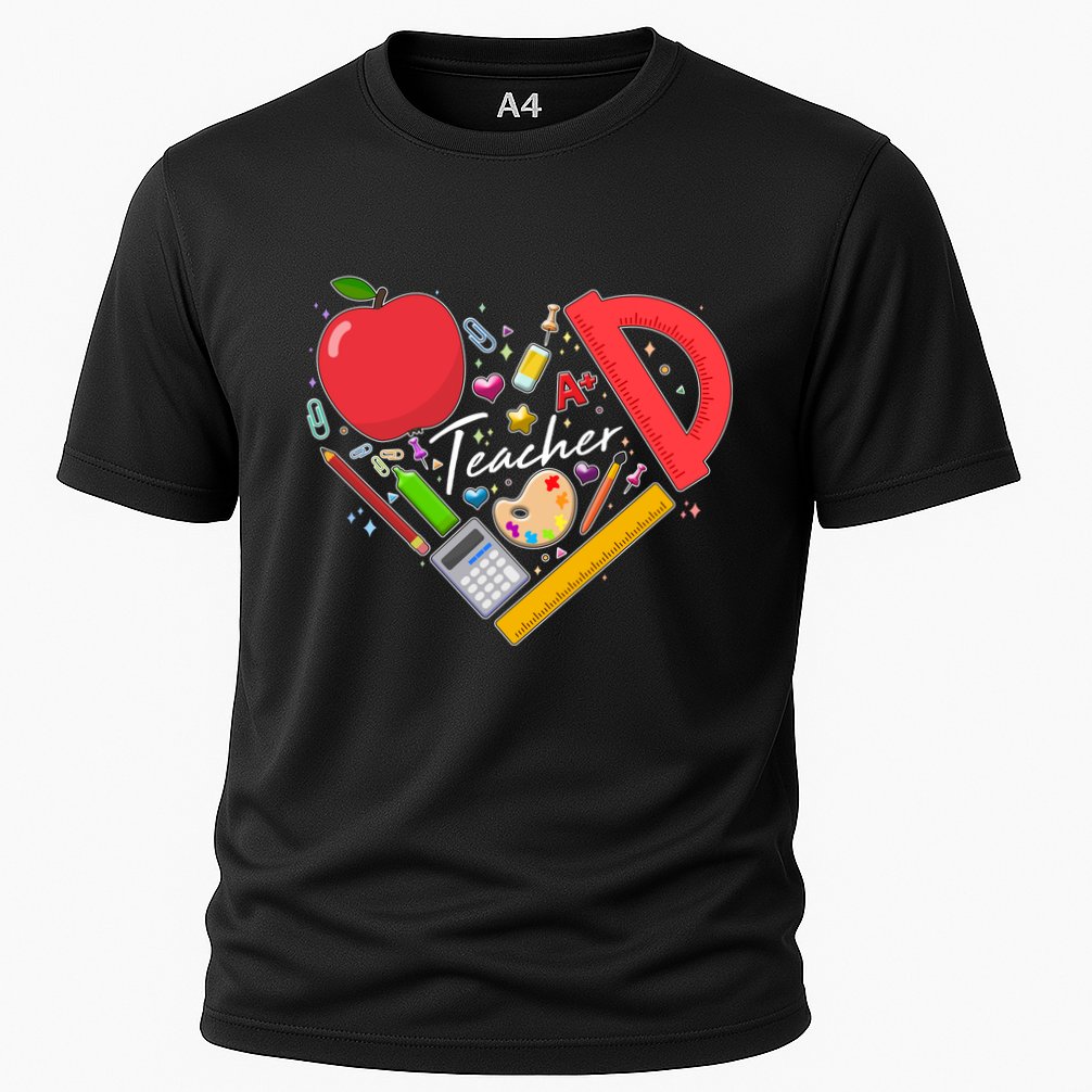 Cute Teacher School Tools Heart Cooling Performance Crew T-Shirt