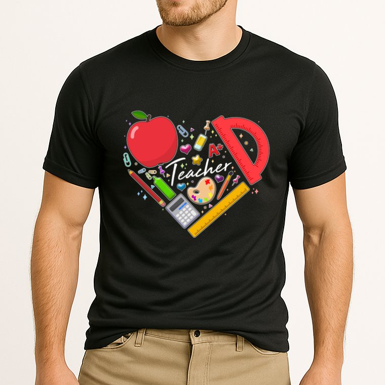 Cute Teacher School Tools Heart Cooling Performance Crew T-Shirt