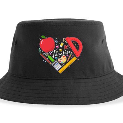 Cute Teacher School Tools Heart Sustainable Bucket Hat
