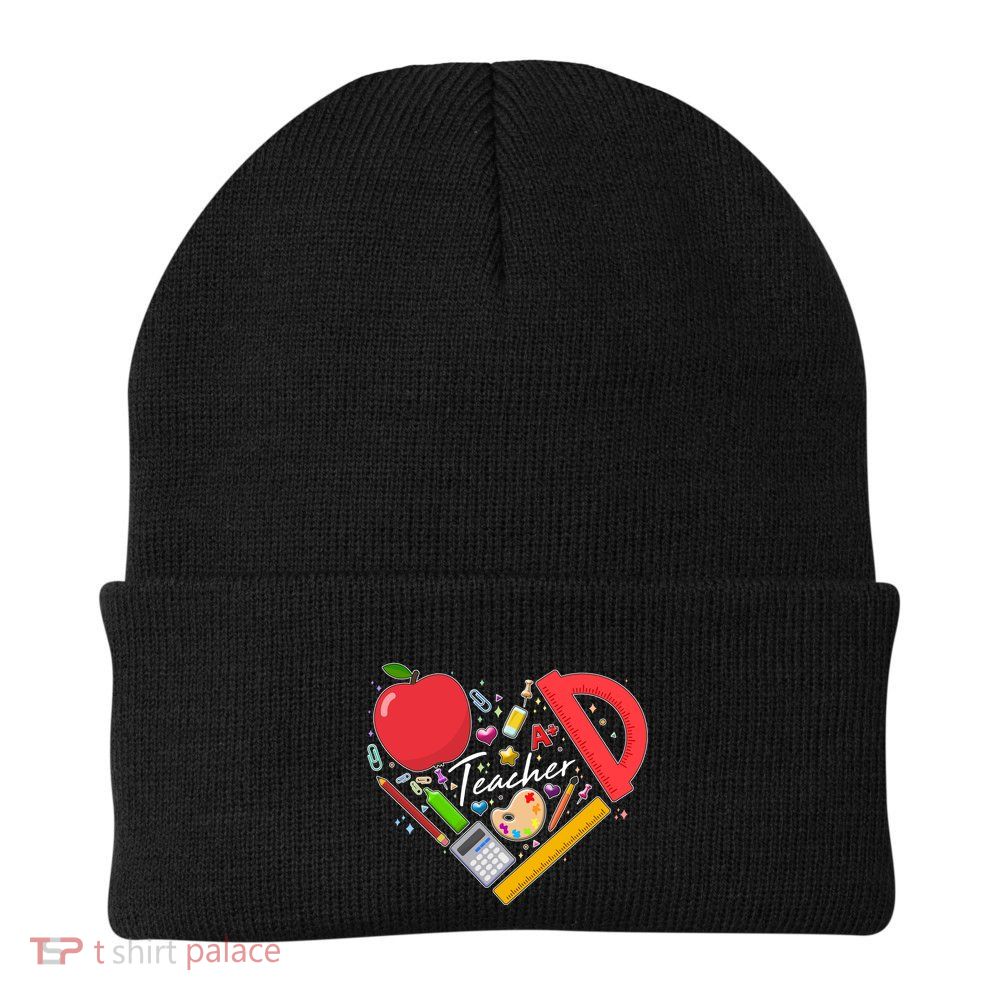 Cute Teacher School Tools Heart Knit Cap Winter Beanie