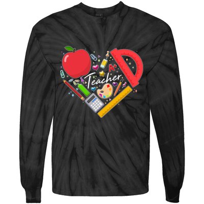Cute Teacher School Tools Heart Tie-Dye Long Sleeve Shirt