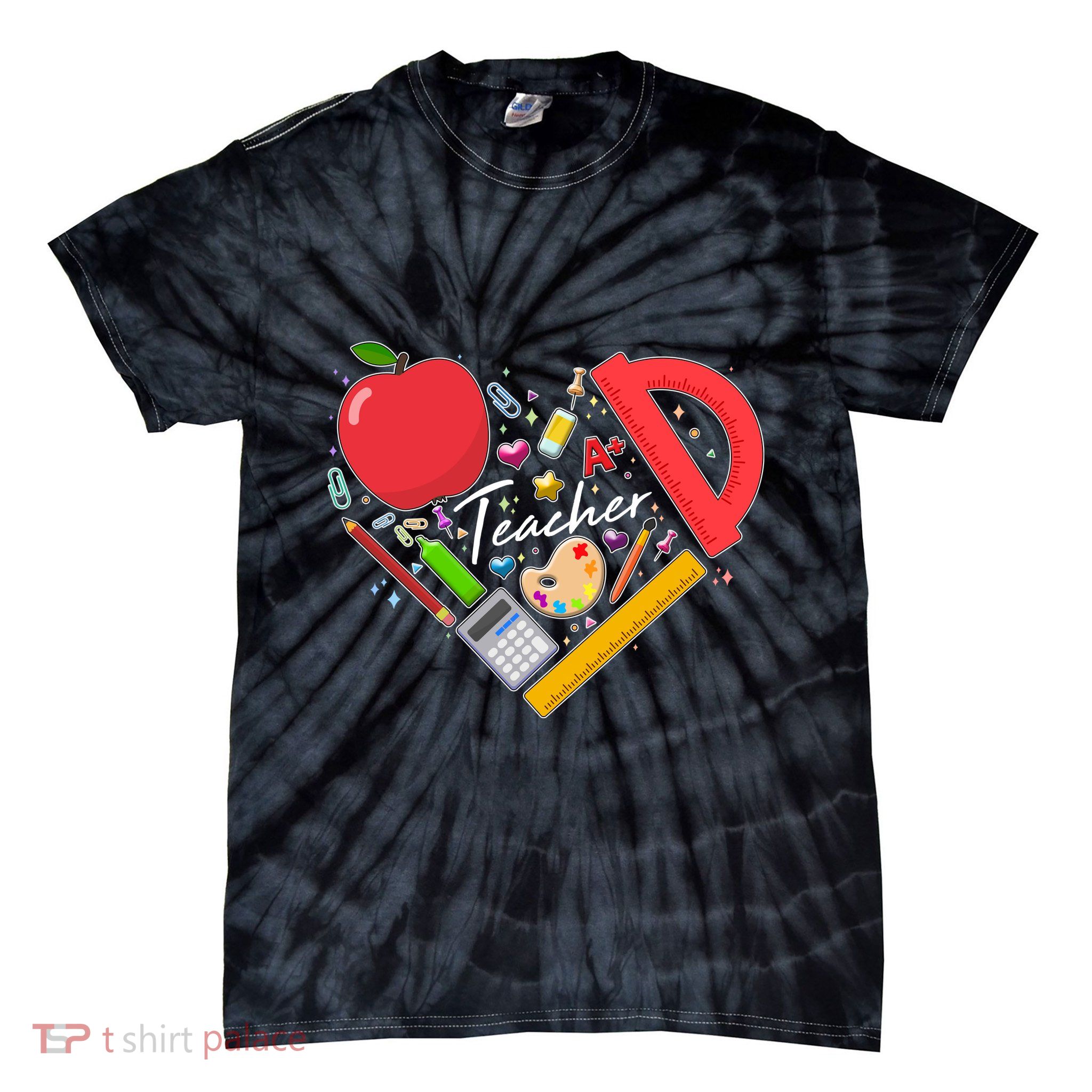 Cute Teacher School Tools Heart Tie-Dye T-Shirt