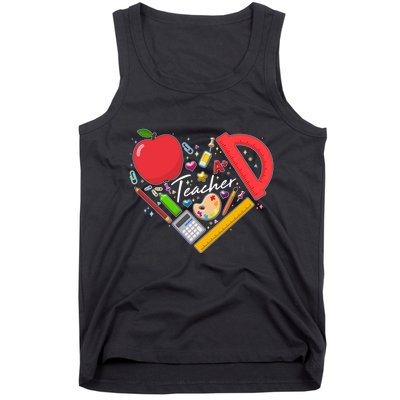 Cute Teacher School Tools Heart Tank Top