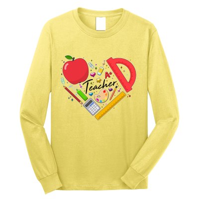 Cute Teacher School Tools Heart Long Sleeve Shirt