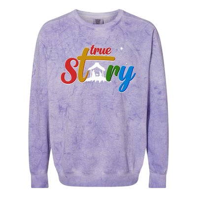 Christmas True Story Christian Nativity Scene Colorblast Crewneck Sweatshirt