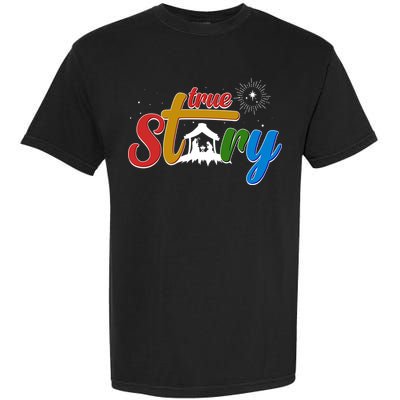 Christmas True Story Christian Nativity Scene Garment-Dyed Heavyweight T-Shirt