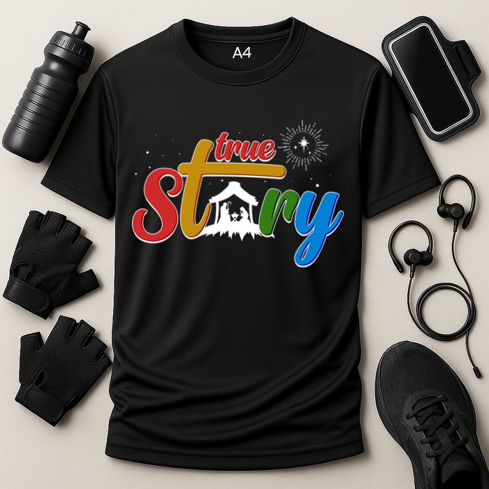 Christmas True Story Christian Nativity Scene Cooling Performance Crew T-Shirt
