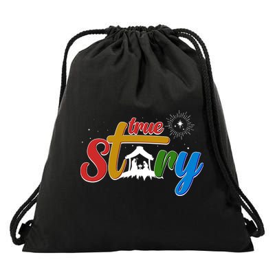 Christmas True Story Christian Nativity Scene Drawstring Bag