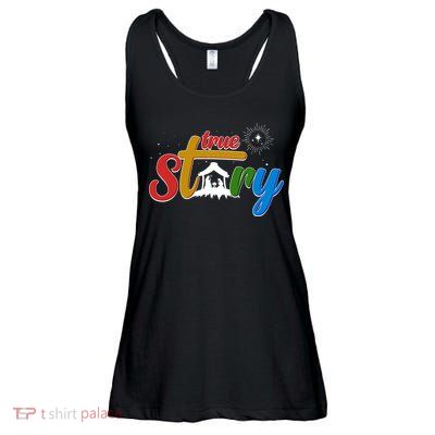 Christmas True Story Christian Nativity Scene Ladies Essential Flowy Tank