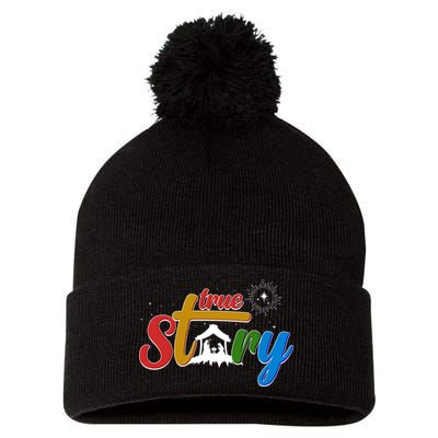 Christmas True Story Christian Nativity Scene Pom Pom 12in Knit Beanie