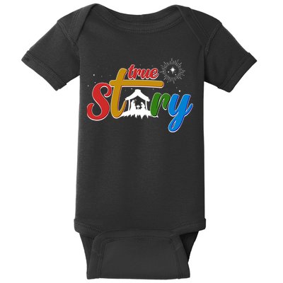 Christmas True Story Christian Nativity Scene Baby Bodysuit
