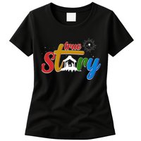 Christmas True Story Christian Nativity Scene Womens T-Shirt
