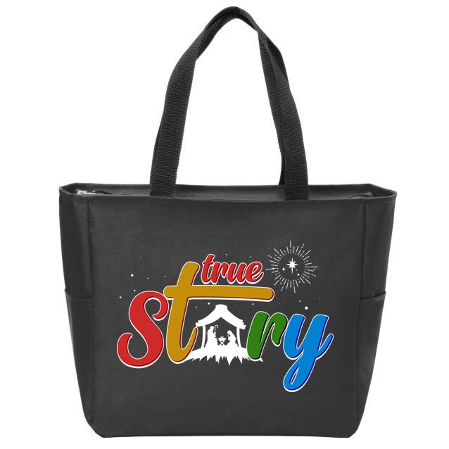 Christmas True Story Christian Nativity Scene Zip Tote Bag
