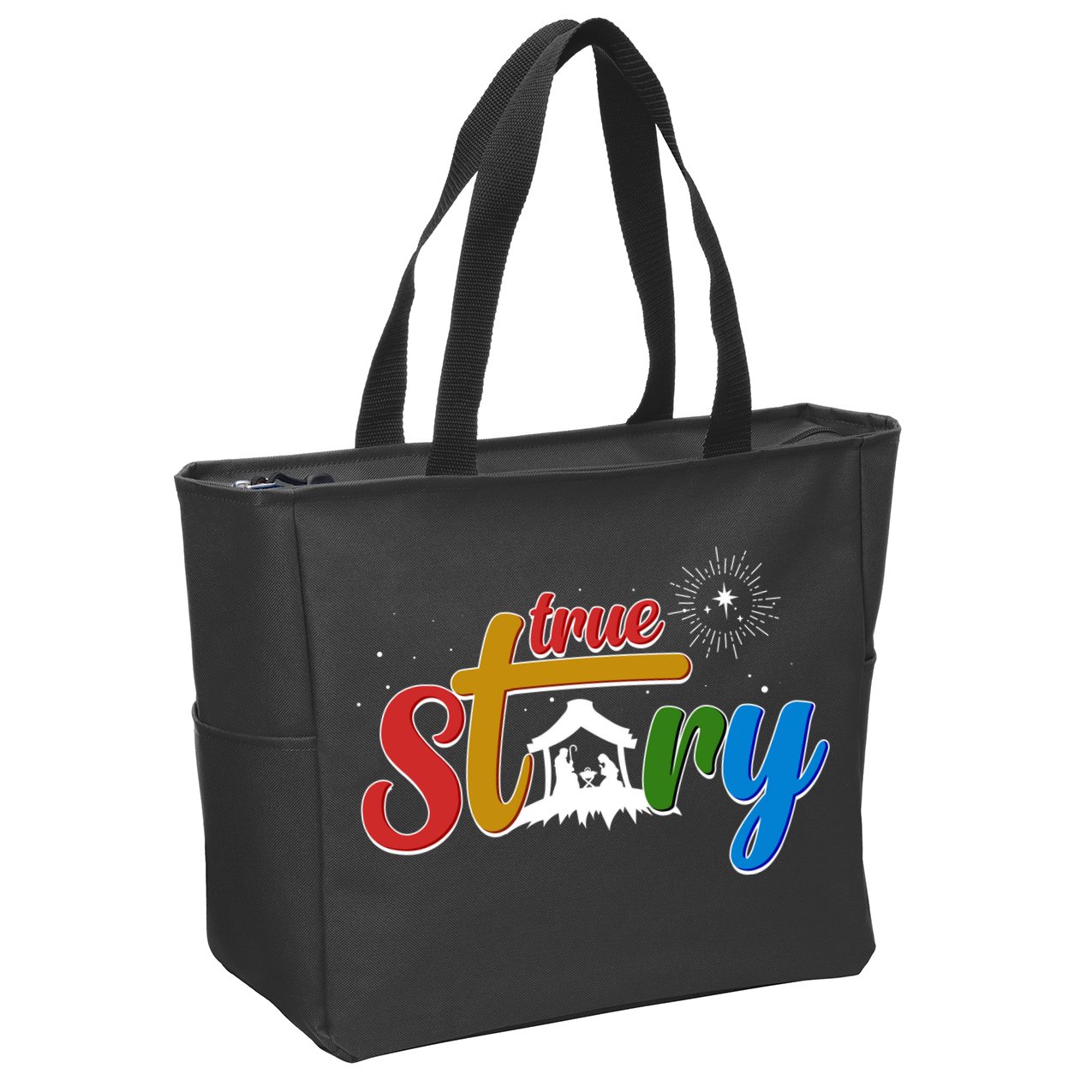 Christmas True Story Christian Nativity Scene Zip Tote Bag