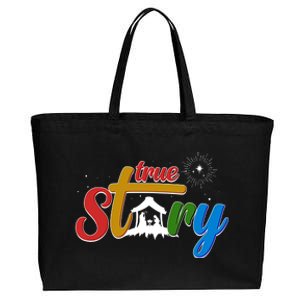 Christmas True Story Christian Nativity Scene Cotton Canvas Jumbo Tote