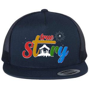 Christmas True Story Christian Nativity Scene Flat Bill Trucker Hat