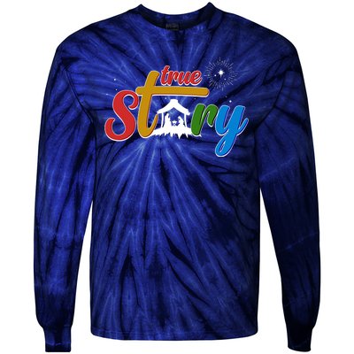 Christmas True Story Christian Nativity Scene Tie-Dye Long Sleeve Shirt