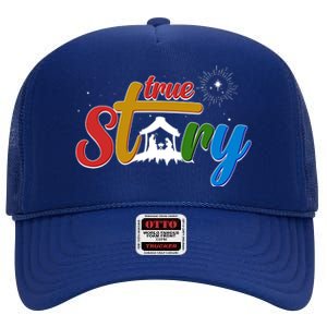 Christmas True Story Christian Nativity Scene High Crown Mesh Back Trucker Hat