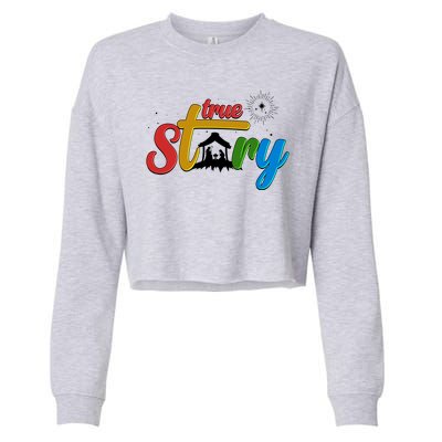 Christmas True Story Christian Nativity Scene Cropped Pullover Crew