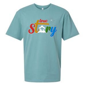 Christmas True Story Christian Nativity Scene Sueded Cloud Jersey T-Shirt