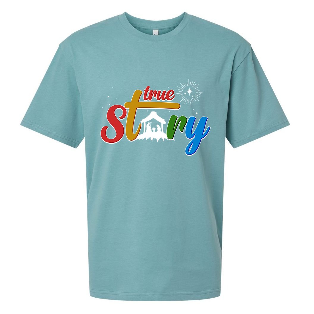 Christmas True Story Christian Nativity Scene Sueded Cloud Jersey T-Shirt