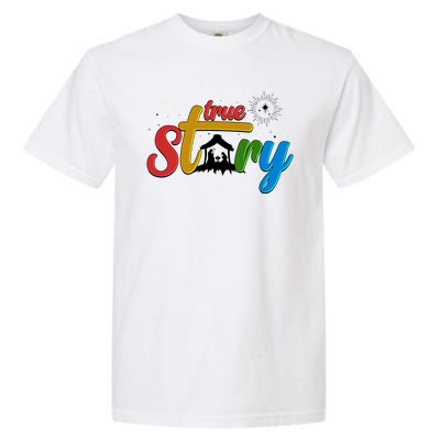 Christmas True Story Christian Nativity Scene Garment-Dyed Heavyweight T-Shirt