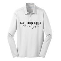 Can't Throw Stones While Washing Feet Trending Silk Touch Performance Long Sleeve Polo