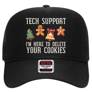 Christmas Tech Support Here To Delete Cookies Xmas High Crown Mesh Back Trucker Hat