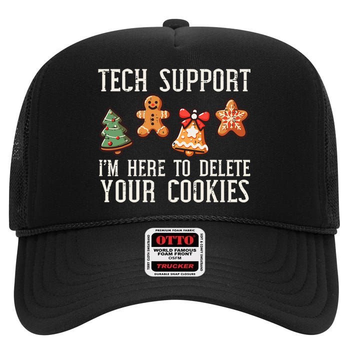 Christmas Tech Support Here To Delete Cookies Xmas High Crown Mesh Back Trucker Hat