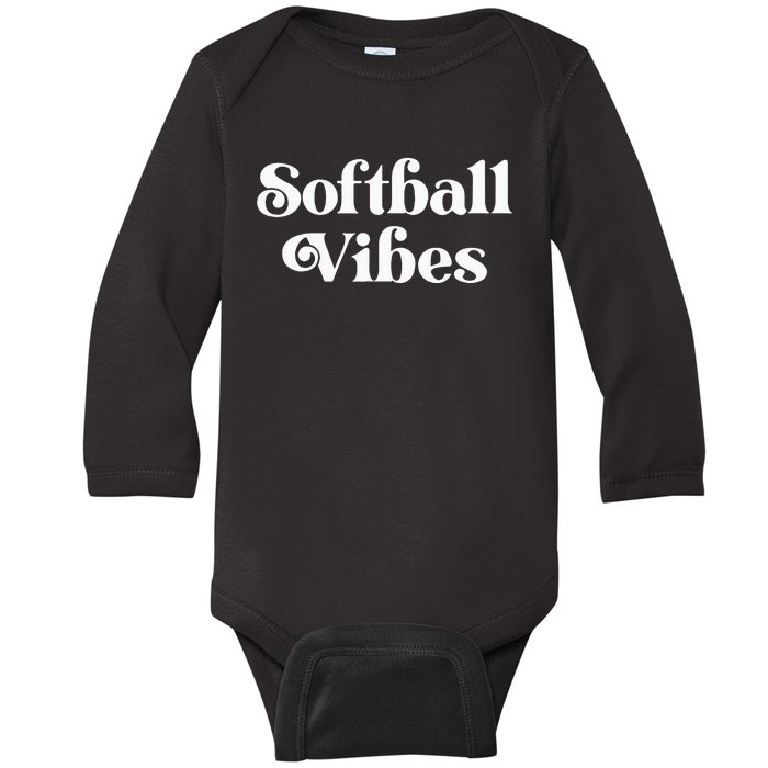 Cute Trendy Softball Vibes Baby Long Sleeve Bodysuit