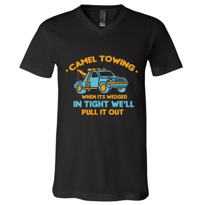 Camel Towing Successfully Pulling Out Tow Truck V-Neck T-Shirt