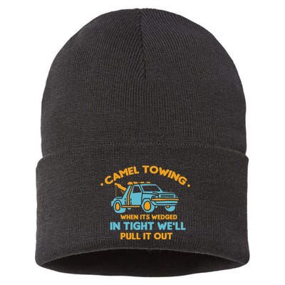 Camel Towing Successfully Pulling Out Tow Truck Sustainable Knit Beanie