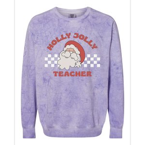 Christmas Teacher Santa Holly Xmas Jolly Teacher Christmas Colorblast Crewneck Sweatshirt